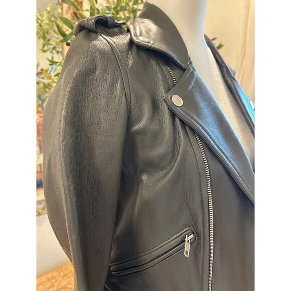 Maje Dark Green Lamb Leather Biker Jacket Size 36 - Small - Picture 2 of 9